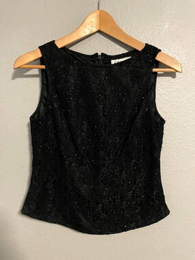 Vintage Stenay Womens Top Size 6 Black Beaded Lace Boat Neck Evening Party 90s